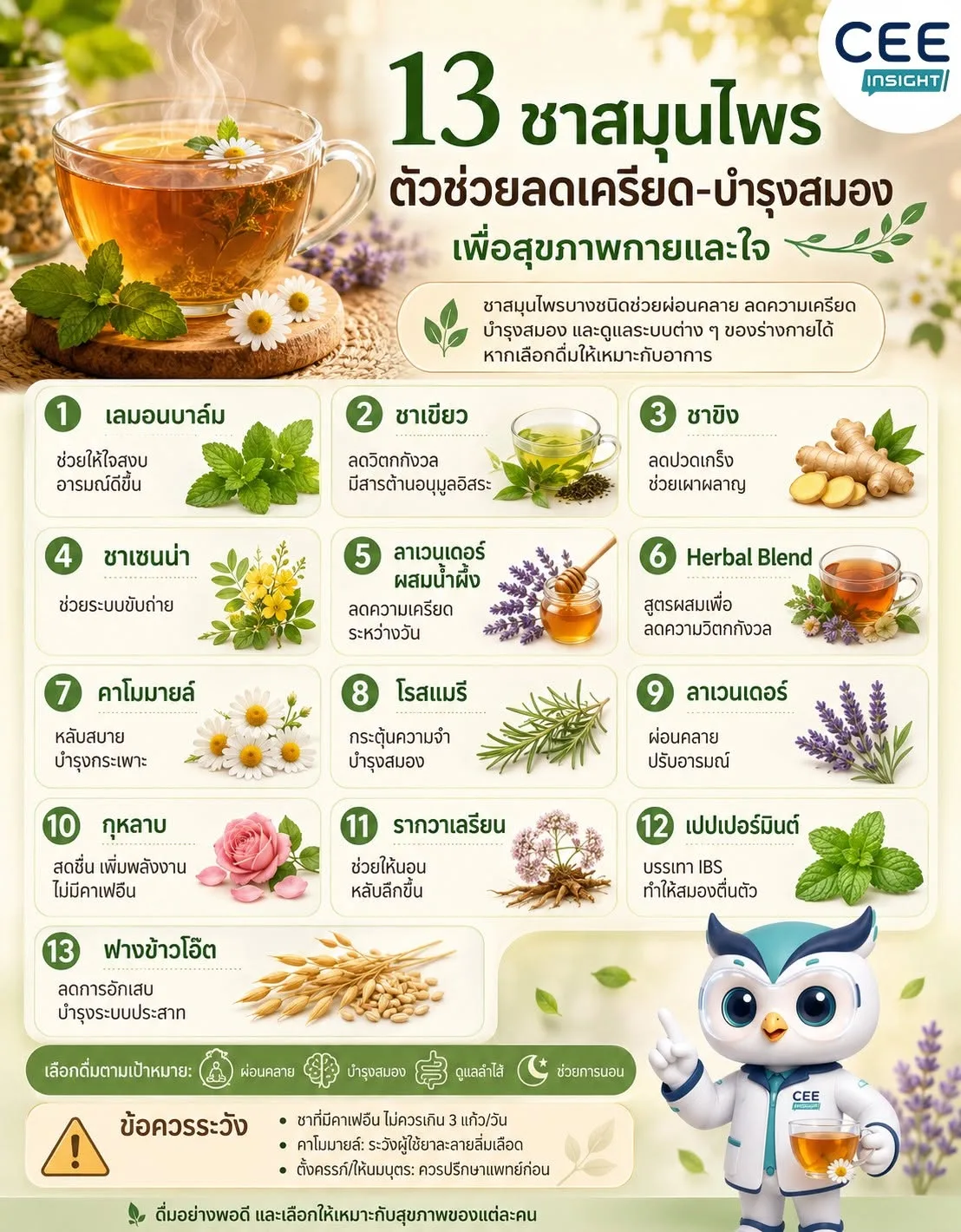 13 ชาสมุนไพร ตัวช่วยดูแลกายและใจ